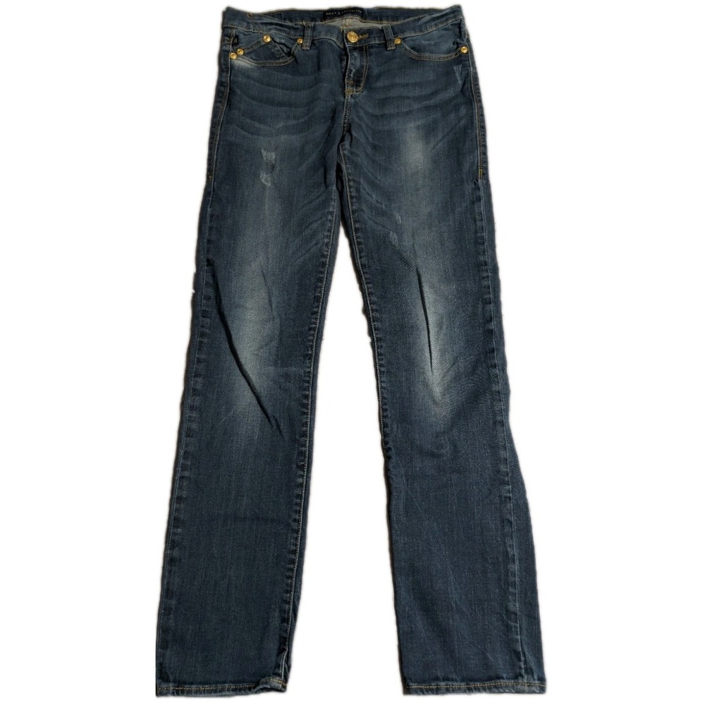 Rock & Republic Womens 10 Blue Straight Leg Jeans Rhinestone R Pockets